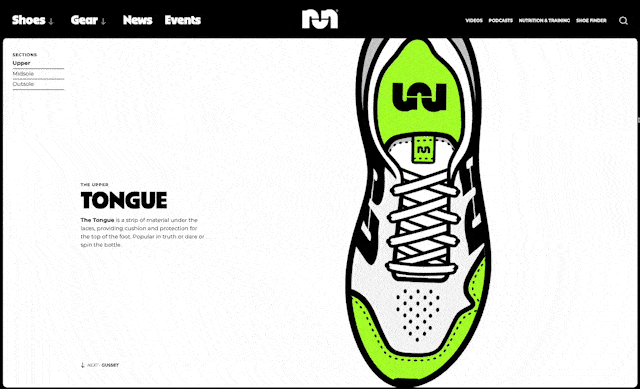 screen recording of the Anatomy of a Shoe feature on Believe in the Run's website, built by WP Engine agency partner Drexler